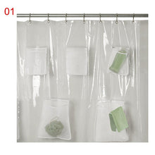 Load image into Gallery viewer, Clear Shower Curtain PVC Translucent With Pockets Waterproof Bathroom For iPad Tablet Phone Holder