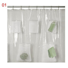 Load image into Gallery viewer, Clear Shower Curtain PVC Translucent With Pockets Waterproof Bathroom For iPad Tablet Phone Holder