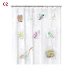 Load image into Gallery viewer, Clear Shower Curtain PVC Translucent With Pockets Waterproof Bathroom For iPad Tablet Phone Holder